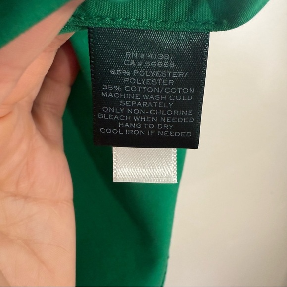 Lauren Ralph Lauren Green Laser Cut Bell Sleeve Poplin Boat Neck Top size Large - Picture 7 of 7